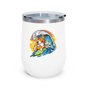 Surfing Welsh Corgi - Funny & Cute Hawaiian Dog Surfer Wine Tumbler | Mazezy