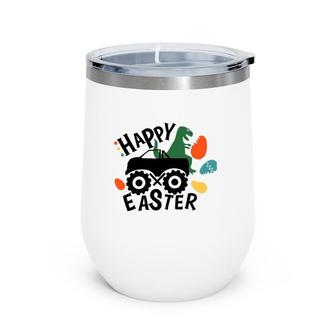 T Rex Happy Easter Monster Truck Boys Easter Egg Wine Tumbler | Mazezy