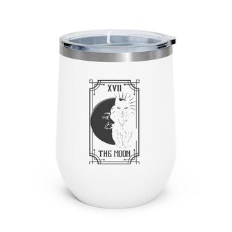 Tarot Card The Moon And The Cat Gothic Pagan Wine Tumbler | Mazezy