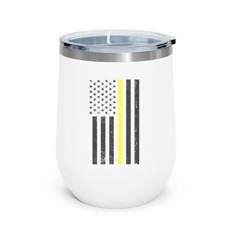 Thin Yellow Line 911 Police Dispatcher Usa Flag Pullover Wine Tumbler | Mazezy