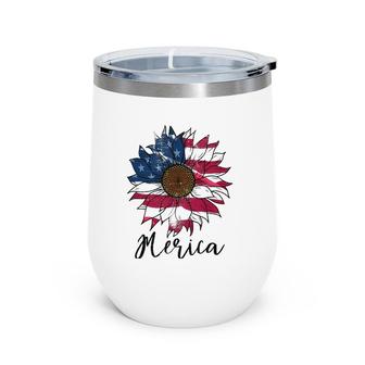 Tie Dye American Flag Sunflower 4Th July Graphic Plus Size Wine Tumbler | Mazezy