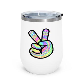Tie-Dye Peace Sign Love Happy Colorful Tie-Dye Hippie Finger Wine Tumbler | Mazezy
