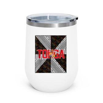 Tongan Kupesi Design - Tonga Coat Of Arms-Polynesian Design Wine Tumbler | Mazezy