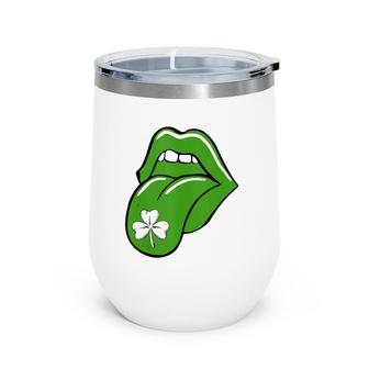 Tongue Shamrock Green Lips St Patrick's Day Tank Top Wine Tumbler | Mazezy