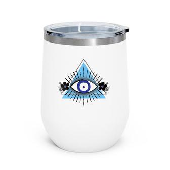 Triangle Blue Evil Eye V-Neck Wine Tumbler | Mazezy