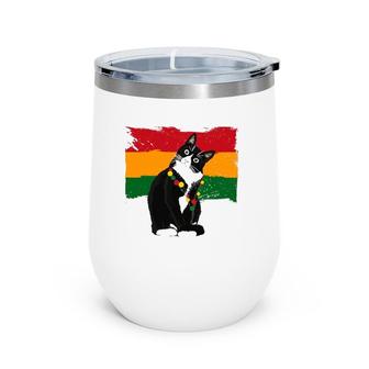 Tuxedo Cat Meow Black History Month African American Tuxie Wine Tumbler | Mazezy