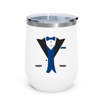 Tuxedo Halloween Wedding Groom Costume Blue Funny Wine Tumbler | Mazezy