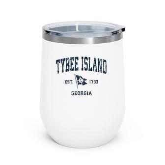 Tybee Island Ga Vintage Sports Navy Boat Anchor Flag Wine Tumbler | Mazezy
