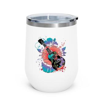 Ukulele Funny Music And Hibiscus Flowers Uke Wine Tumbler | Mazezy
