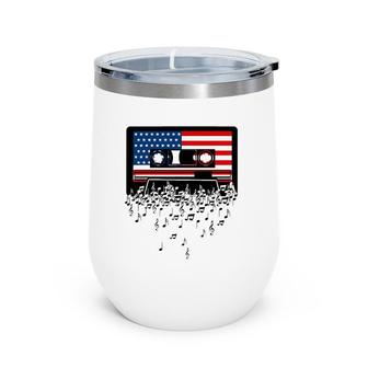 Usa American Flag Music Notes & Retro Cassette 4Th Of July Wine Tumbler | Mazezy