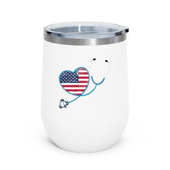 Usa Flag Heart 4Th Of July Gifts Nurse Wine Tumbler | Mazezy