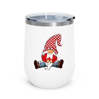 Valentine Canada Gnome Holding Canada Flag Heart Love Gnome Wine Tumbler | Mazezy