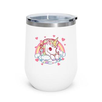 Valentine's Day Unicorn Hearts Rainbow Girls Toddlers Teacher Wine Tumbler | Mazezy