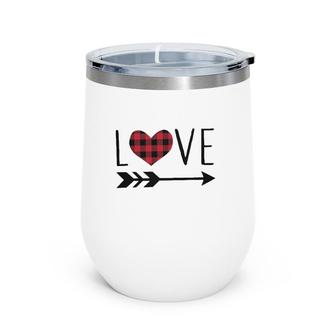 Valentine's Day Womens Graphic Tees Cute Buffalo Plaid Wine Tumbler | Mazezy