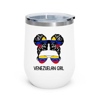 Venezuelan Girl Messy Hair Venezela Pride Patriotic Gift Kid Wine Tumbler | Mazezy