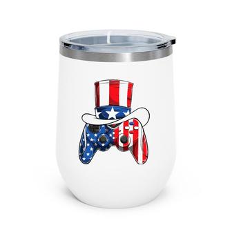 Video Game 4Th Of July Controller American Flag Kids Boys Wine Tumbler | Mazezy