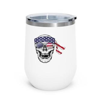 Vintage 4Th Of July Skull Graphic Art Us Flag Patriotic Wine Tumbler | Mazezy