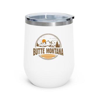 Vintage Butte Montana Mountain Hiking Souvenir Print Wine Tumbler | Mazezy AU