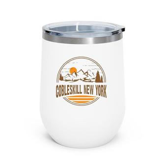 Vintage Cobleskill, New York Mountain Hiking Souvenir Print Wine Tumbler | Mazezy