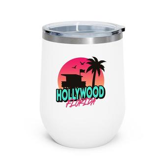 Vintage Hollywood Florida Beach Palm Trees Fl Distressed Wine Tumbler | Mazezy