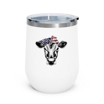 Vintage Patriot Cow Farm 4Th Of July American Flag Wine Tumbler | Mazezy