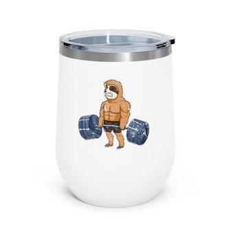 Vintage Sloth Weightlifting Bodybuilder Muscle Fitness Wine Tumbler | Mazezy