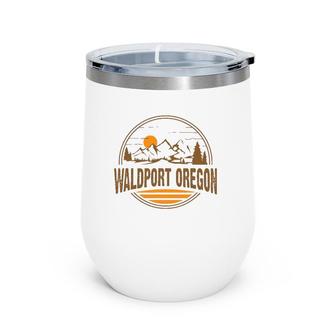 Vintage Waldport Oregon Mountain Hiking Souvenir Print Wine Tumbler | Mazezy