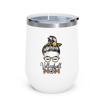 Volleyball Mom Life Messy Hair Bun Leopard Mother's Day Wine Tumbler | Mazezy
