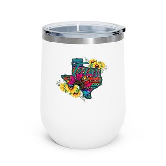 Western Sunflowers Leopard Serape Texas Mom Cowgirl Rodeo Wine Tumbler | Mazezy