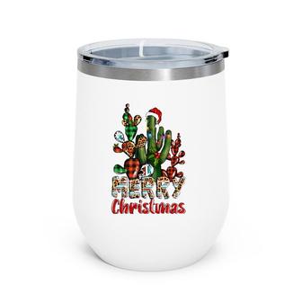 Western Texas Leopard Buffalo Plaid Cactus Merry Christmas Wine Tumbler | Mazezy