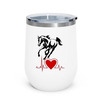 Wild Horse With Pulse Rate Rider Riding Heartbeat Wine Tumbler | Mazezy