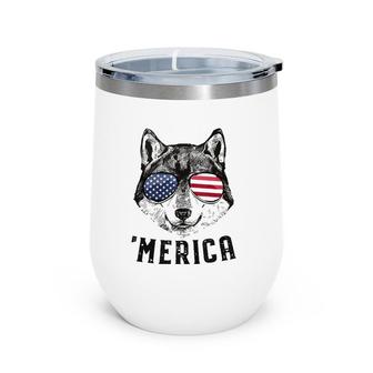 Wolf American Flag 4Th Of July Merica Sunglasses Gift Wine Tumbler | Mazezy