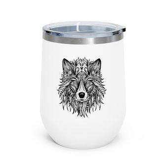 Wolf Mandala Art Pattern Wolf Lover Gift Wine Tumbler | Mazezy
