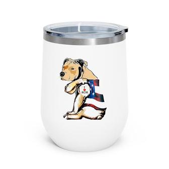 Women Pitbull Dog Tattoo I Love Mom Wine Tumbler | Mazezy