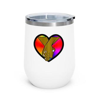 Womens African-American Couple Holding Hands Rainbow Pride Heart Wine Tumbler | Mazezy