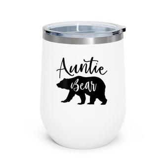 Womens Auntie Bear Mother's Day Gift V-Neck Wine Tumbler | Mazezy