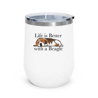 Womens Beagle Dog Lover Funny Slogan Beagles V-Neck Wine Tumbler | Mazezy