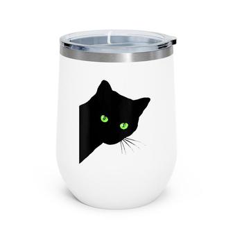 Womens Black Cat Peeking Funny Peaking Black Cat Wine Tumbler | Mazezy