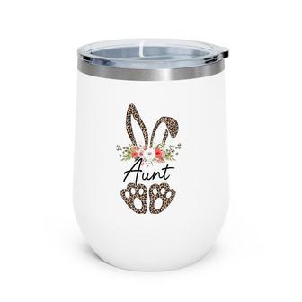 Womens Cute Leopard Bunny Aunt Flower Easter Day Rabbit Eggs Gift Wine Tumbler | Mazezy