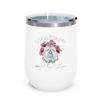 Womens Cute Maltese Mama Flower Tee Dog Lover Gifts Wine Tumbler | Mazezy
