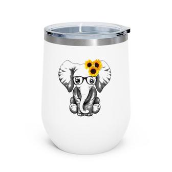 Womens Cute Mama Elephant With Sunflower Gift - You Are My Sunshine V-Neck Wine Tumbler | Mazezy