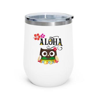 Womens Cute Tropical Hawaiian Owl Luau Gifts For Women Raglan Baseball Tee Wine Tumbler | Mazezy