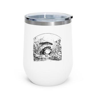 Womens Cute Vintage Cottagecore Frog Under Mushroom Umbrella Wine Tumbler | Mazezy