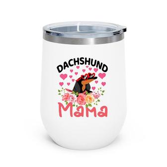 Womens Dachshund Mama Pink Hearts Wine Tumbler | Mazezy