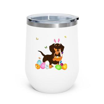 Womens Dog Mom Gift Cute Bunny Dachshund Eggs Easter Day Wine Tumbler | Mazezy