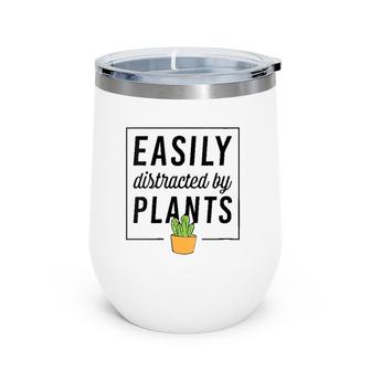 Womens Easily Distracted By Plants Funny Plant Lover Christmas Gift V-Neck Wine Tumbler | Mazezy