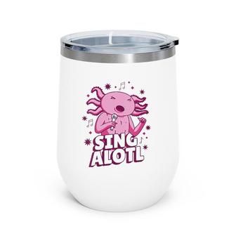 Womens Funny Cute Kawaii Singalotl Axolotl V-Neck Wine Tumbler | Mazezy