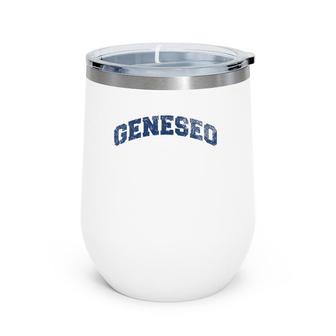 Womens Geneseo New York Varsity Style Vintage Grey V-Neck Wine Tumbler | Mazezy