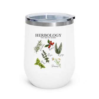 Womens Herbology The Art Of Herbs Thyme Rosemary Basil Chamomile V-Neck Wine Tumbler | Mazezy