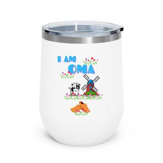 Womens I Am Oma Grandmother Cow Windmill Tulips Wooden Shoes V-Neck Wine Tumbler | Mazezy